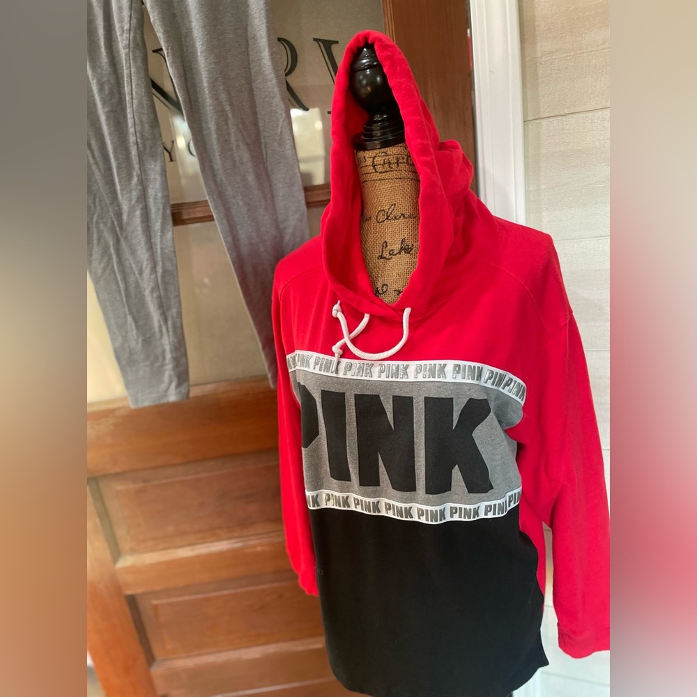 2pc PINK Victoria’s Secret Red/Black/Gray Campus Hoodie legging small box set